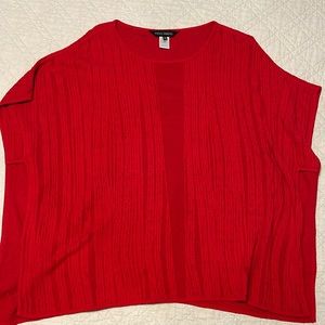 Ming Wang. Red, square shaped poncho sweater.